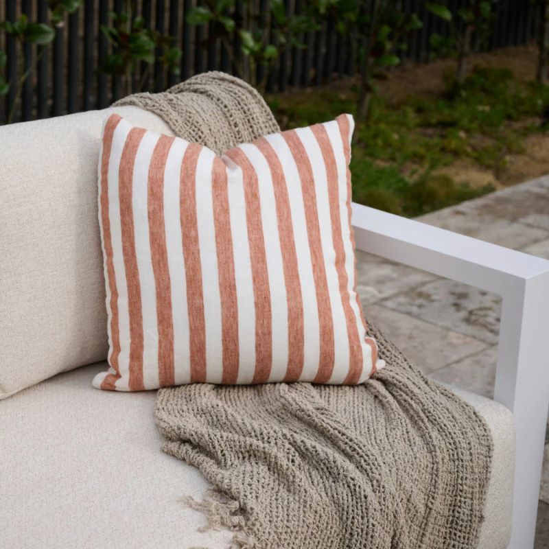 Santi Linen Outdoor Cushion 50x50cm - Nutmeg/White