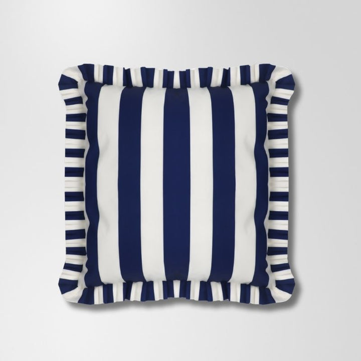 Navy Stripe Frill Outdoor Cushion 50 x 50 cm