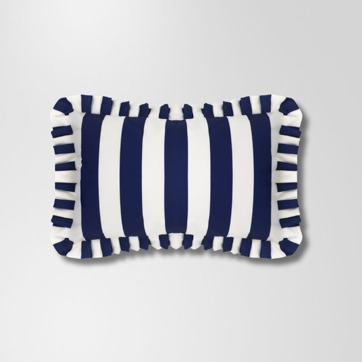 Navy Stripe Frill Outdoor Cushion 55 x 35 cm