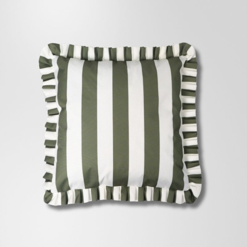 Olive Stripe Frill Outdoor Cushion 50 x 50 cm