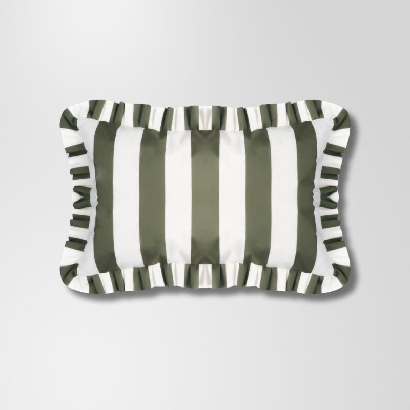 Olive Stripe Frill Outdoor Cushion 55 x 35 cm