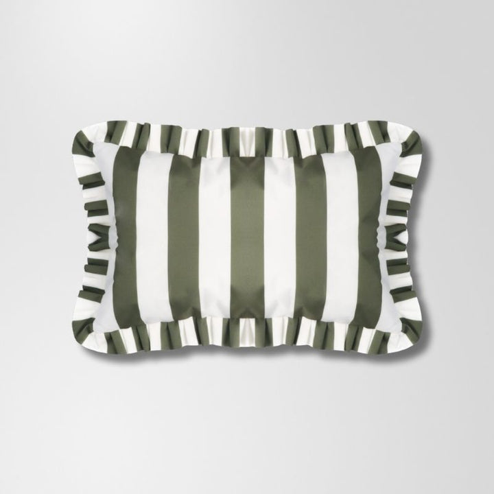 Olive Stripe Frill Outdoor Cushion 55 x 35 cm
