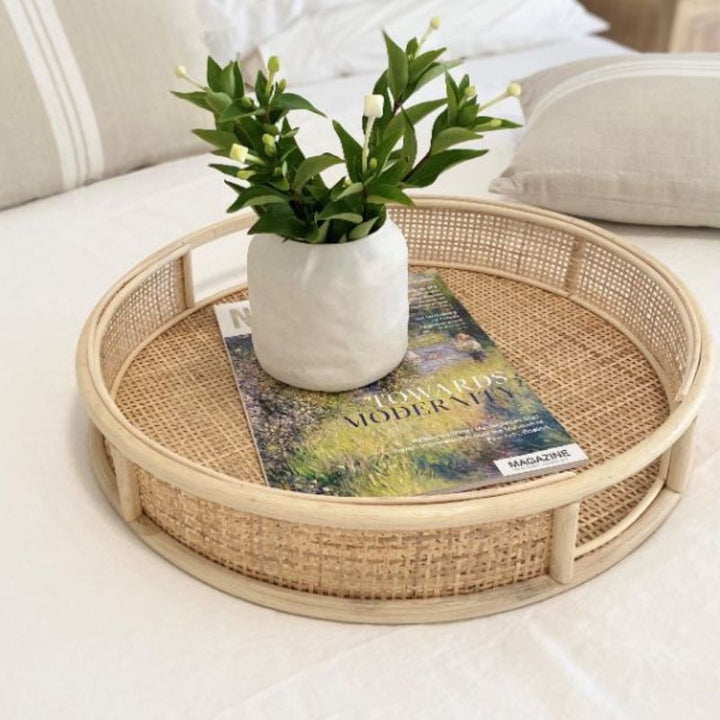 Round Display Tray Natural Rattan 45 x 8cm