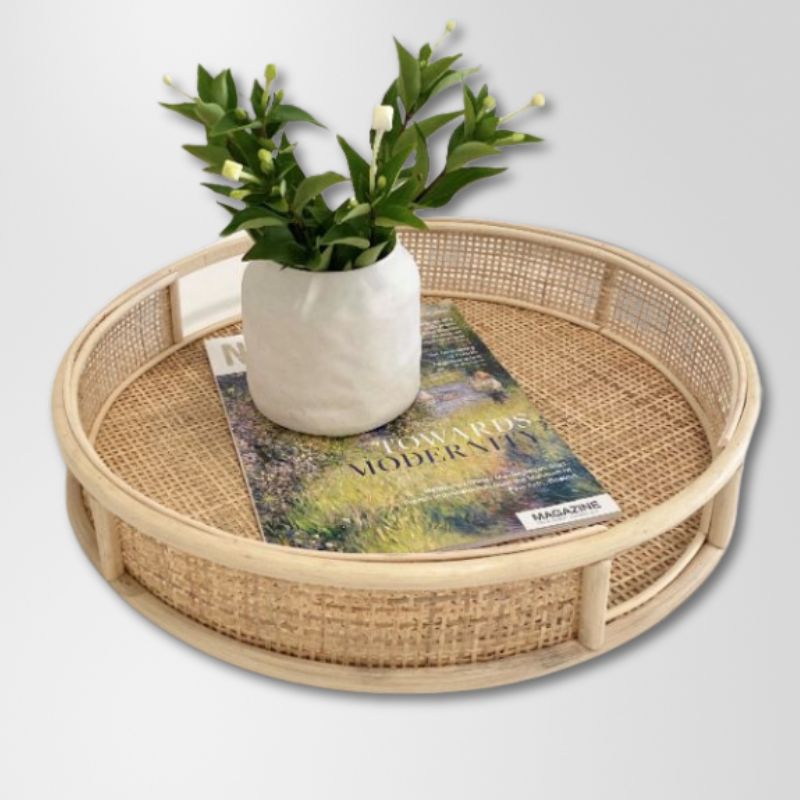Round Display Tray Natural Rattan 45 x 8cm