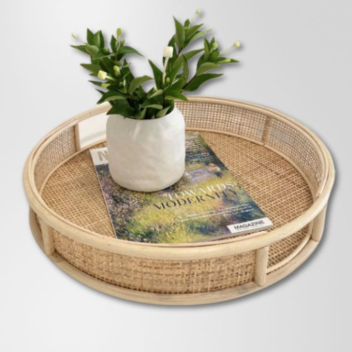Round Display Tray Natural Rattan 45 x 8cm