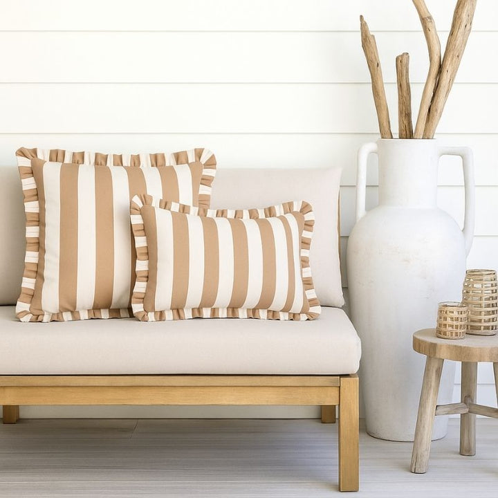 Taupe Stripe Frill Outdoor Cushion 50 x 50 cm
