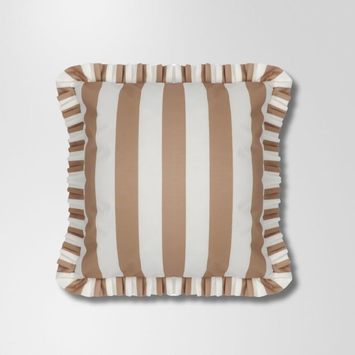 Taupe Stripe Frill Outdoor Cushion 50 x 50 cm