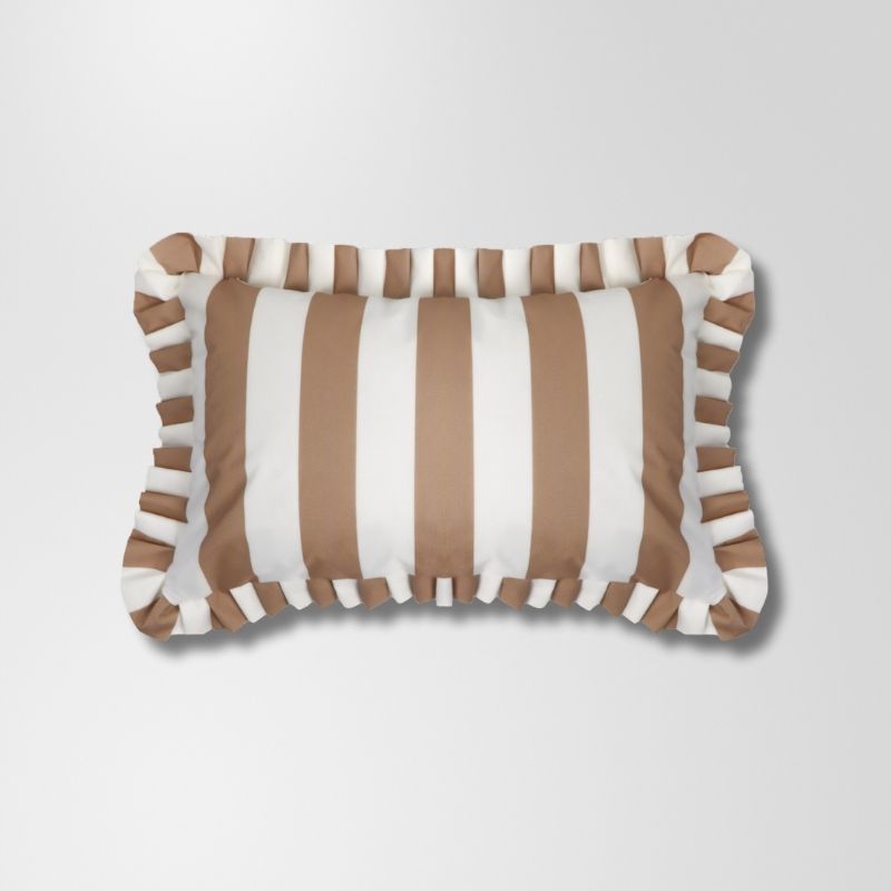 Taupe Stripe Frill Outdoor Cushion 55 x 35 cm