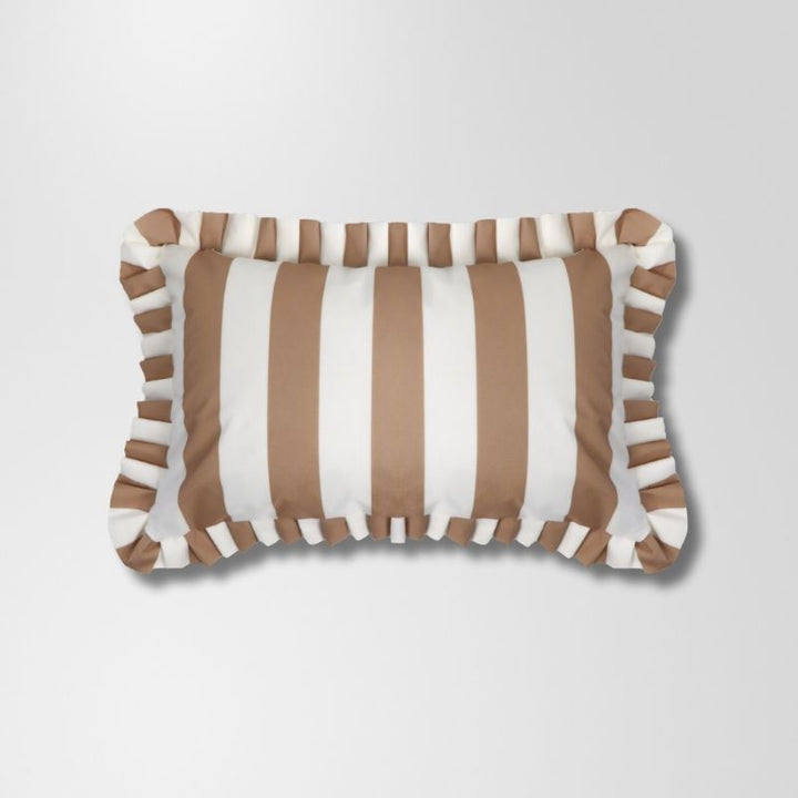 Taupe Stripe Frill Outdoor Cushion 55 x 35 cm