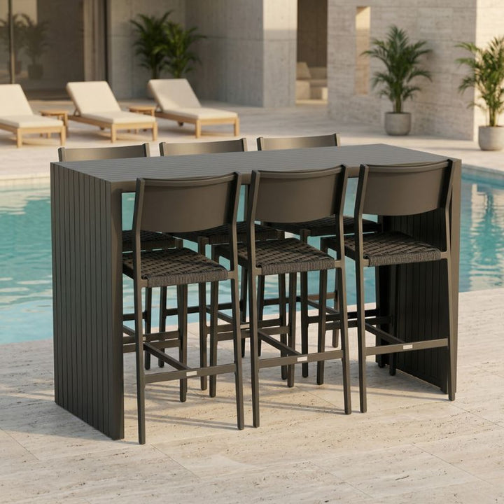 Avoca Bar Table + 6 Midori Bar Chairs - Charcoal - Charcoal | Sunset Home Living