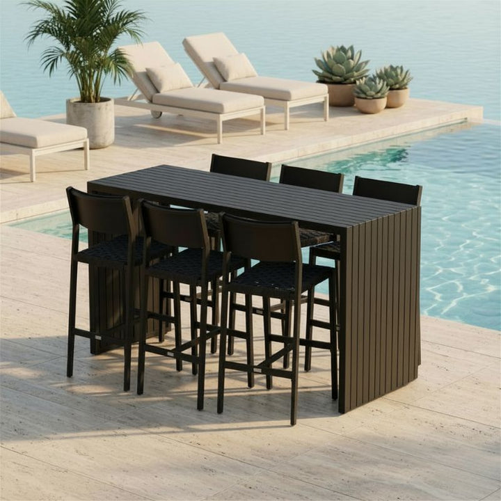 Avoca Bar Table + 6 Midori Bar Chairs - Charcoal - Charcoal | Sunset Home Living