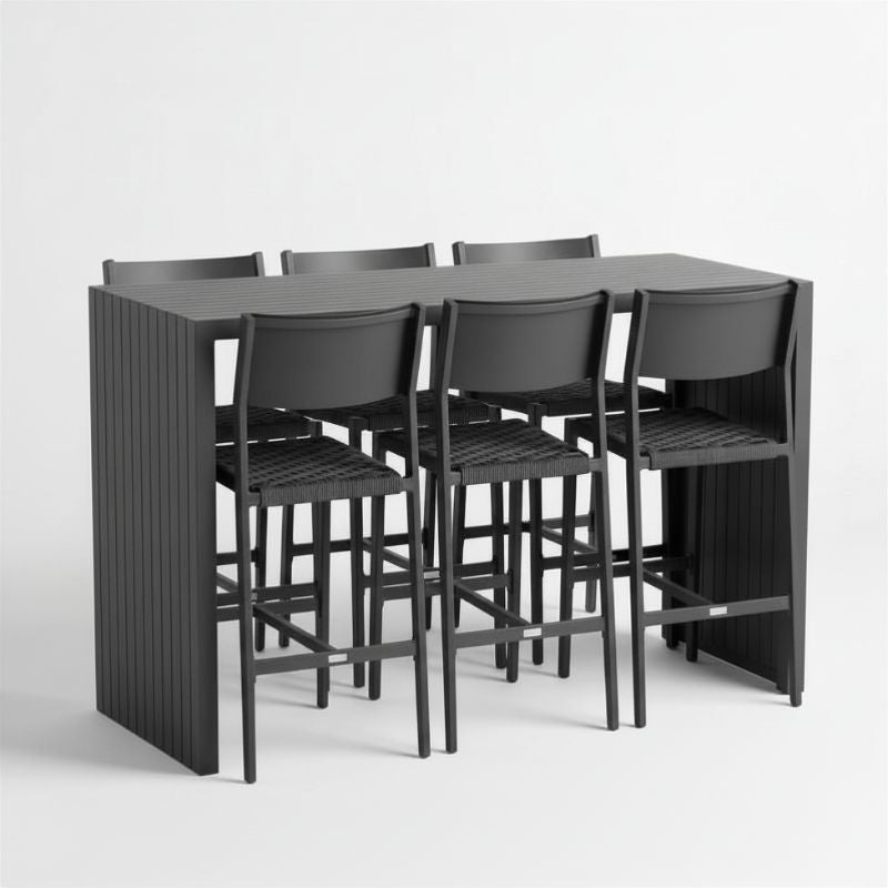Avoca Bar Table + 6 Midori Bar Chairs - Charcoal - Charcoal | Sunset Home Living