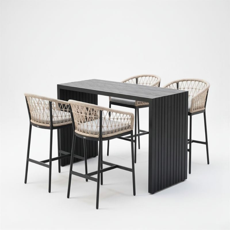 Avoca Bar Table + 4 Milan Bar Chairs - Charcoal - Charcoal | Sunset Home Living