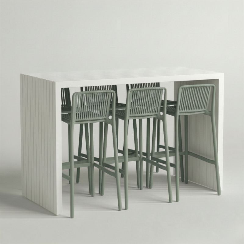 White Avoca Bar Table + 6 Tropea Bar Chairs - White | Sunset Home Living