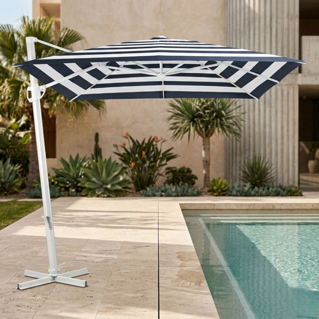 Havana Octagonal Cantilever Outdoor Umbrella 380cm - Navy & White