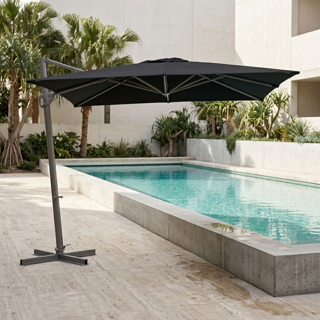 Lyon Square Cantilever Outdoor Umbrella 280cm - Charcoal - Charcoal | Sunset Home Living
