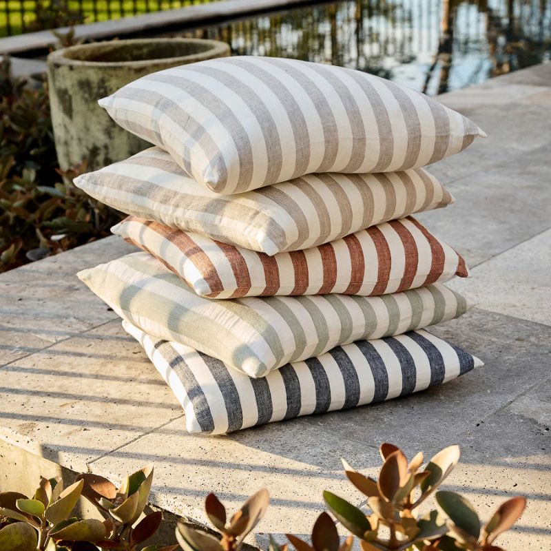 Santi Linen Outdoor Cushion 50x50cm - Silver/White - Linen | Sunset Home Living