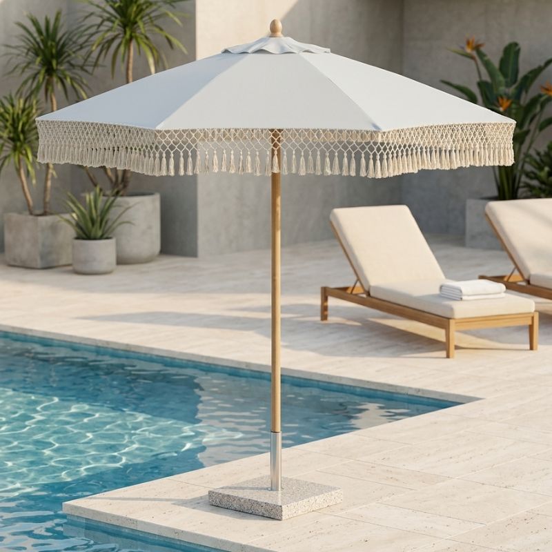 Tassels Umbrella 3m - Beige - Beige | Sunset Home Living