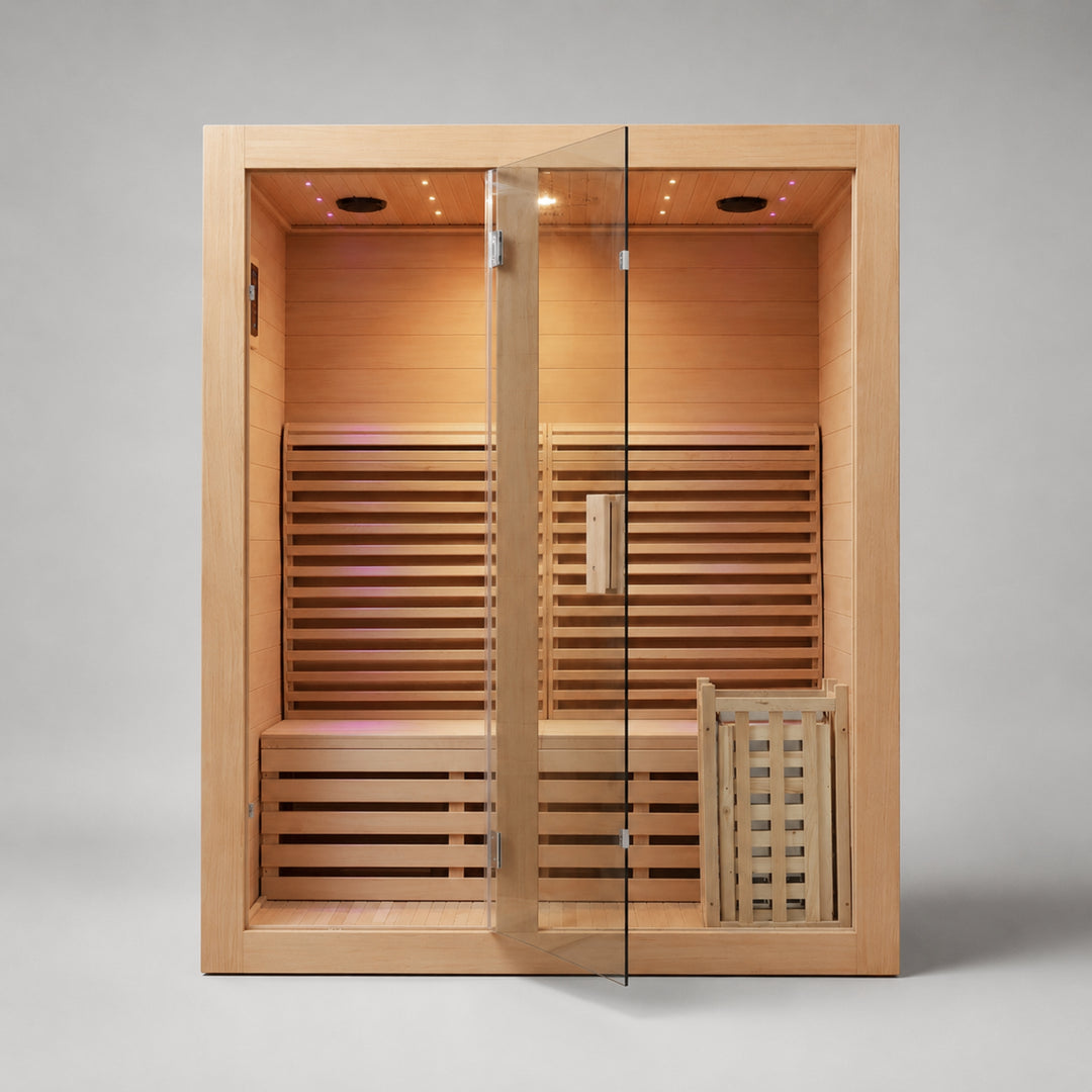 Traditional 3-Person Indoor Sauna with 6kw Harvia Heater - Canadian Hemlock
