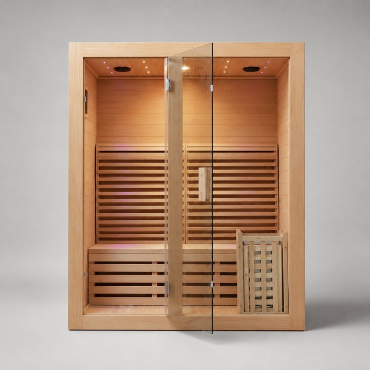 Traditional 3-Person Indoor Sauna with 6kw Harvia Heater - Canadian Hemlock