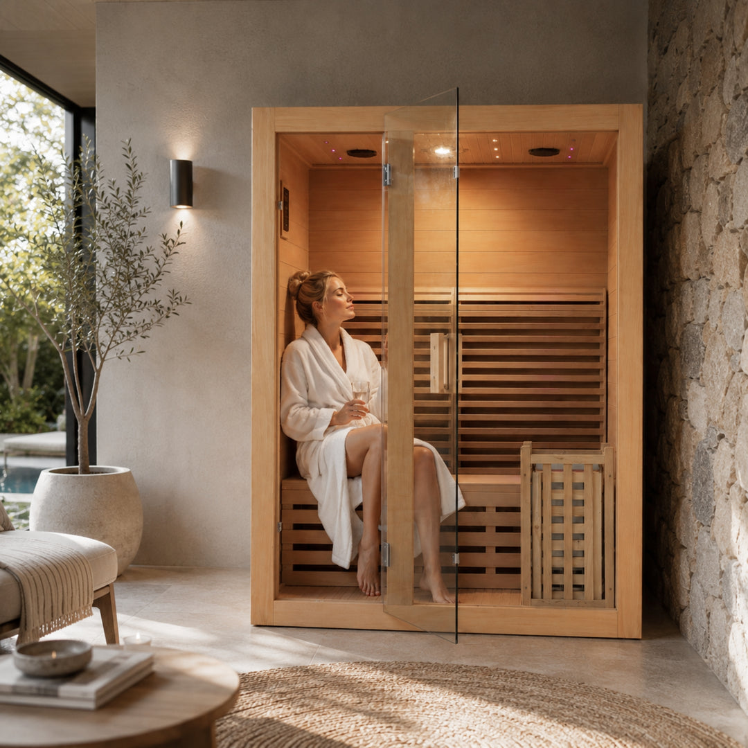 Traditional 3-Person Indoor Sauna with 6kw Harvia Heater - Canadian Hemlock