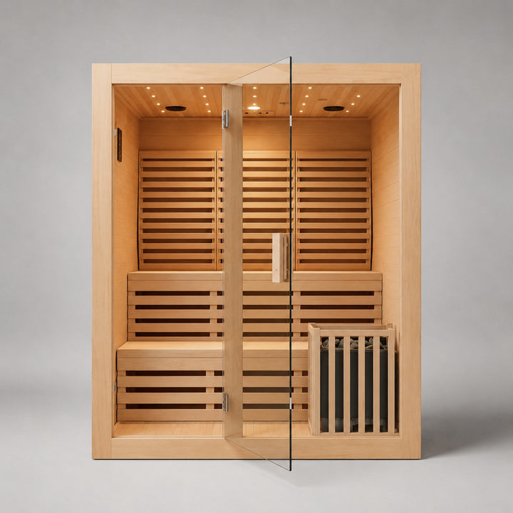 Traditional 4-Person Indoor Sauna with 8kw Harvia Heater - Canadian Hemlock
