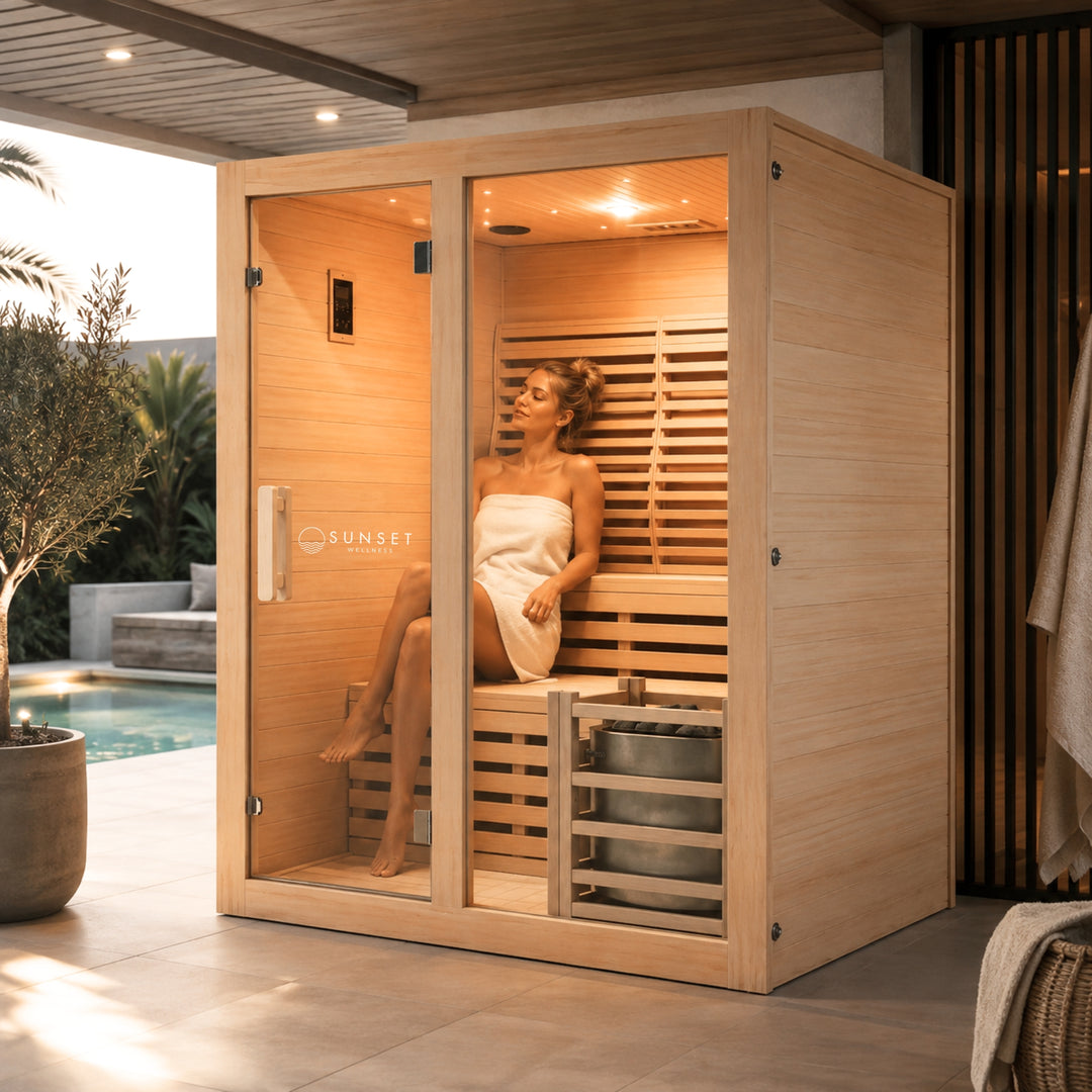 Traditional 4-Person Indoor Sauna with 8kw Harvia Heater - Canadian Hemlock