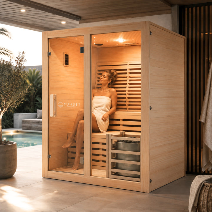 Traditional 4-Person Indoor Sauna with 8kw Harvia Heater - Canadian Hemlock