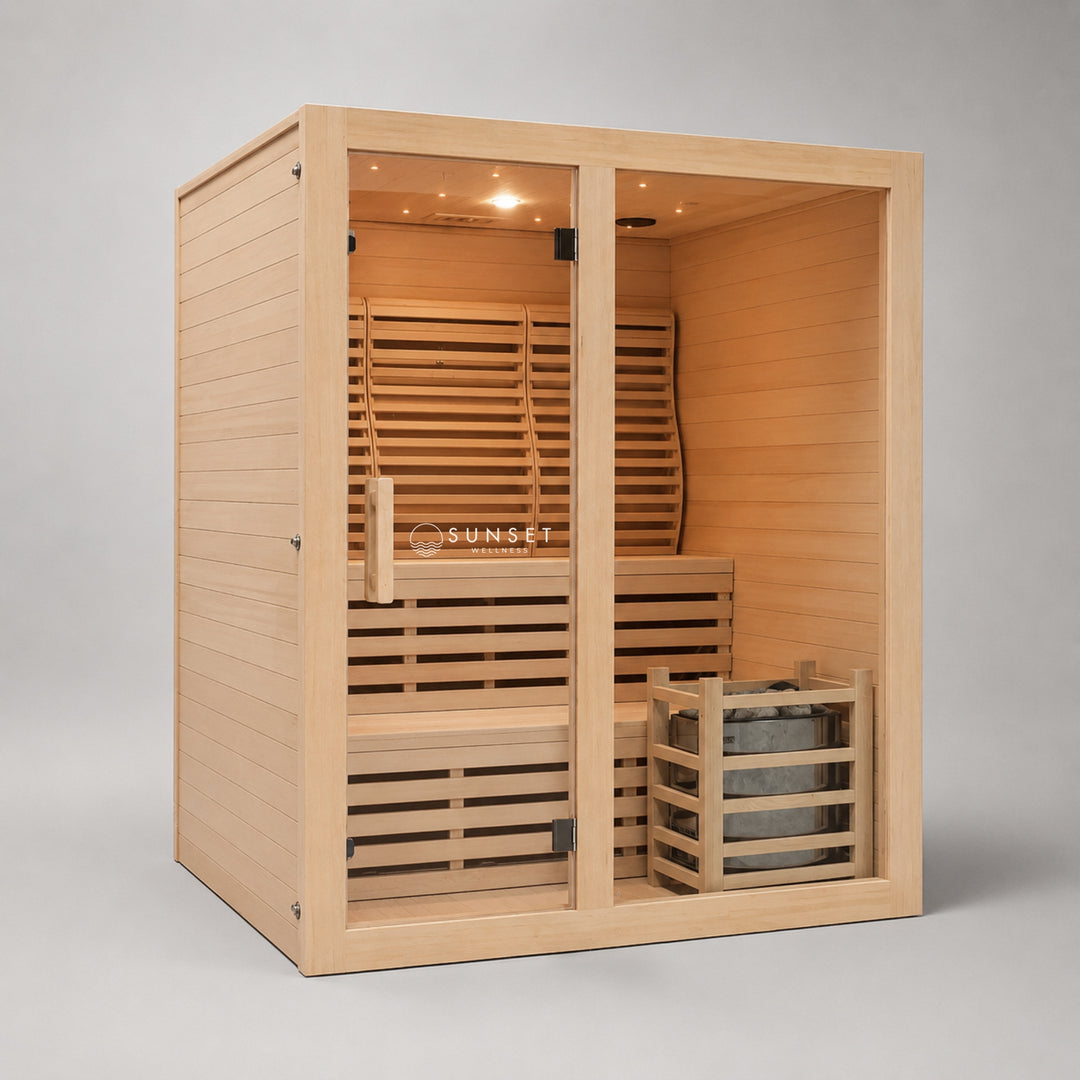 Traditional 4-Person Indoor Sauna with 8kw Harvia Heater - Canadian Hemlock