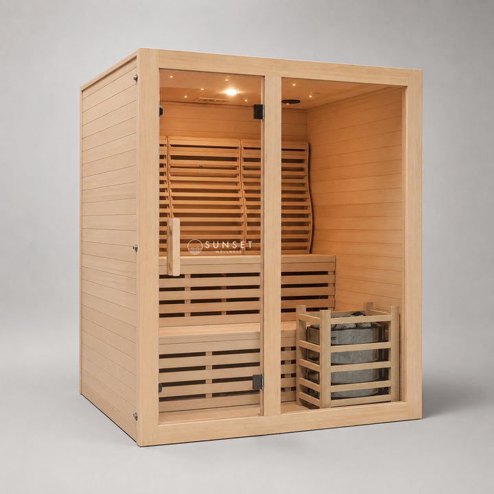 Traditional 4-Person Indoor Sauna with 8kw Harvia Heater - Canadian Hemlock