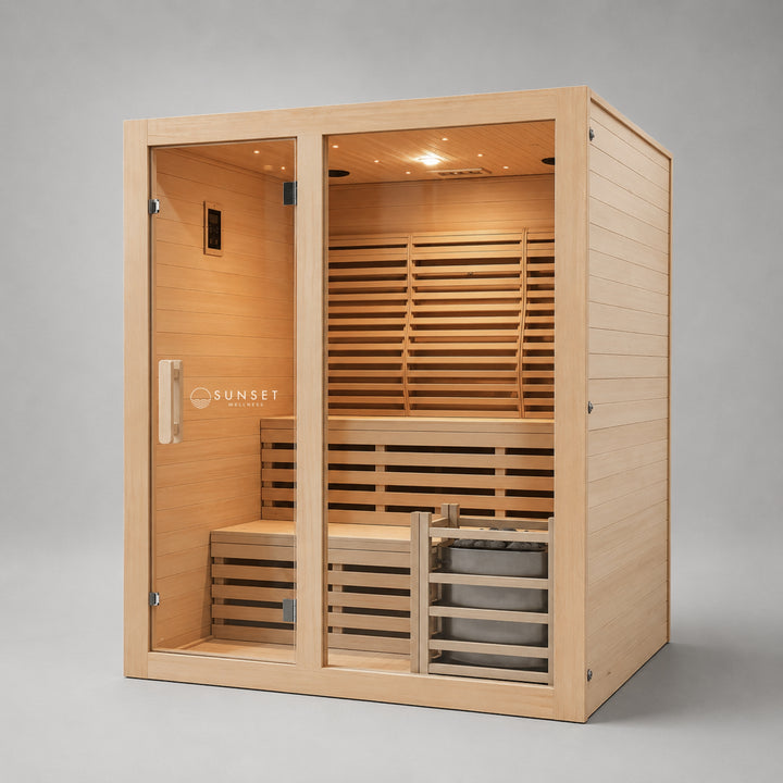 Traditional 4-Person Indoor Sauna with 8kw Harvia Heater - Canadian Hemlock