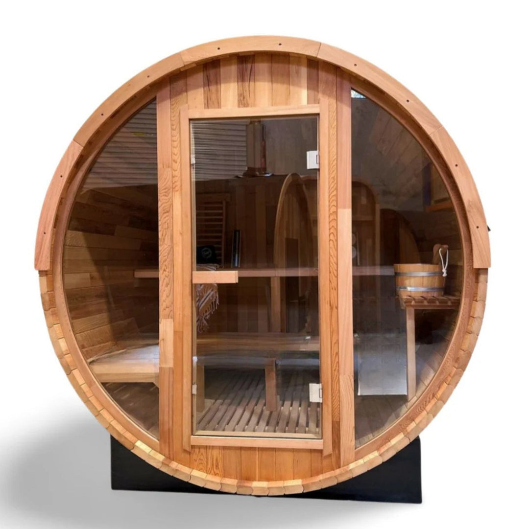 Timber Traditional Outdoor Barrel Sauna - 6 Person (Glass Front)
