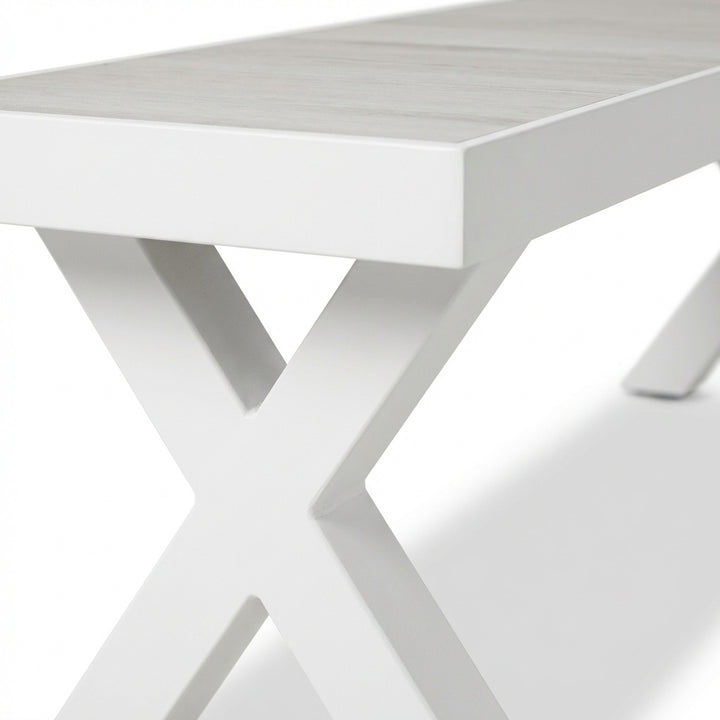 Portland Bench 140cm — X-leg hardware detail