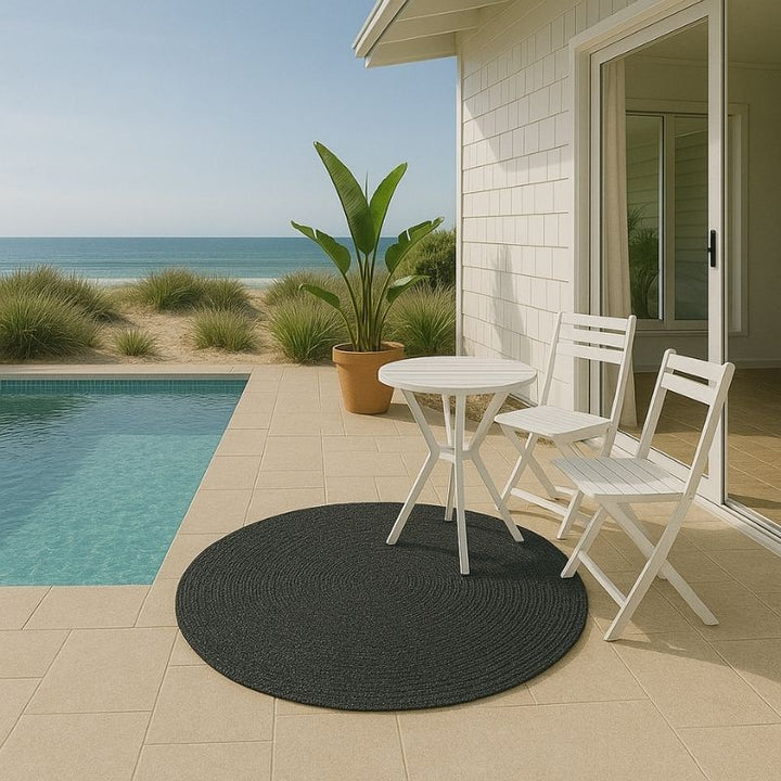 Round Rug Indoor / Outdoor Rug Black 150 x 150 cm